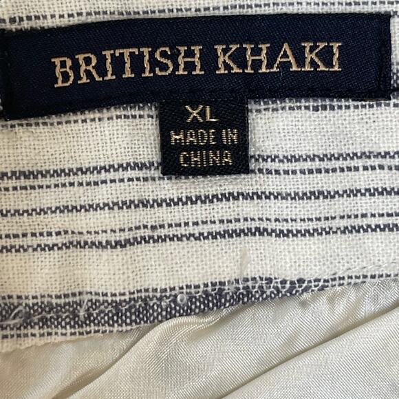 British Khaki Linen Blend Lined‎ Skirt Chevron Cream XL Cream Blue/Grey A-Line - Picture 7 of 10